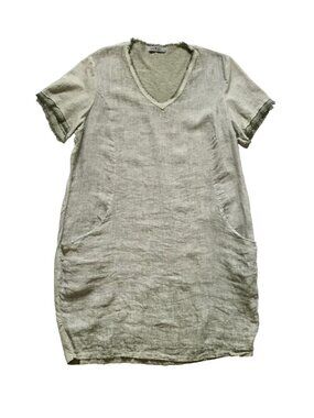 Gigi Moda Linen Shift Mini Dress Womens OS One Size S M L Green Short Sleeve